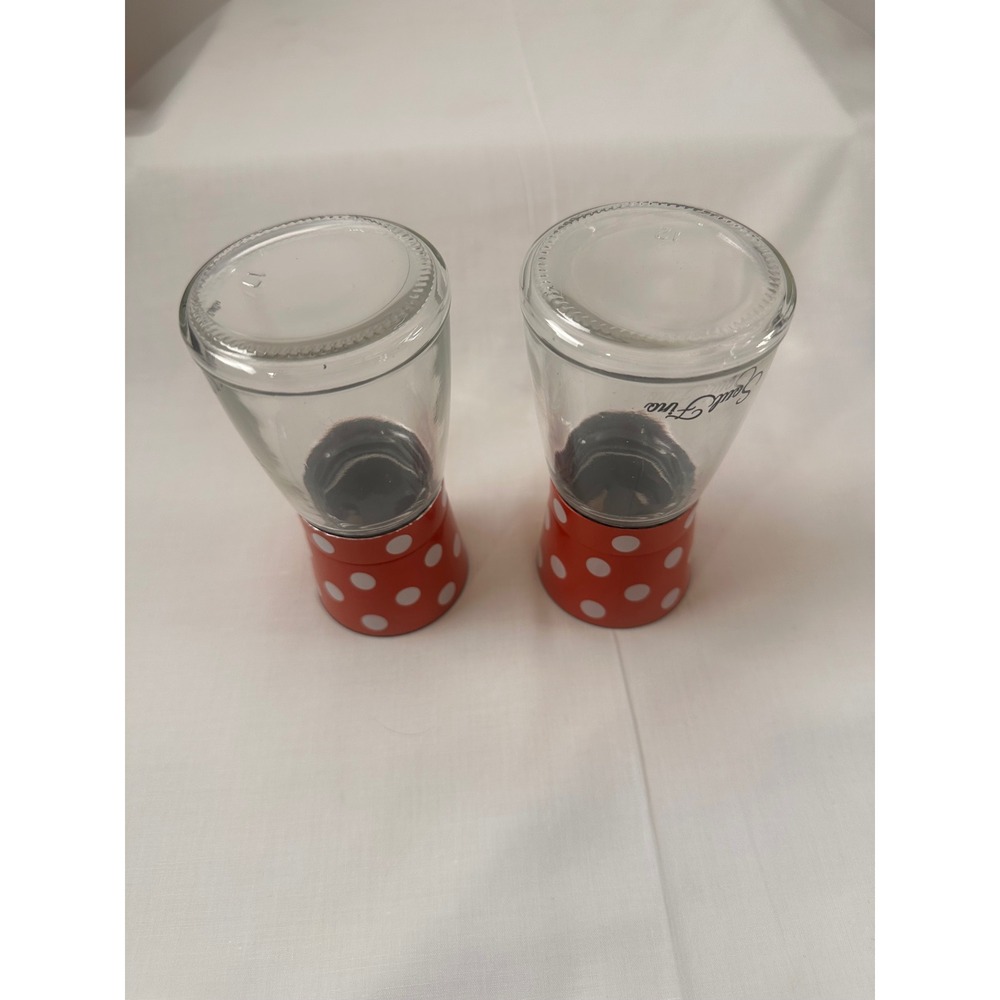Soul Fine Red White Polka Dot Salt and Pepper Grinder Set Glass Manual Mills 5" - Picture 8 of 9